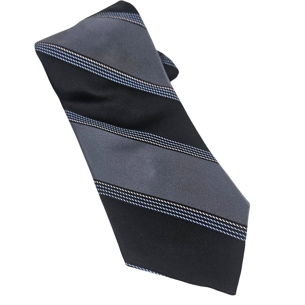 Vintage 90s/ y2k DKNY Mens Silk Striped Tie Black Gray Formal Business Necktie
